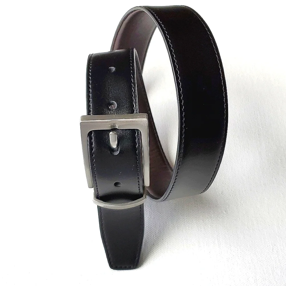 NORDSTROM Youth Reversible Black Brown Belt Silvertone Buckle Size 28